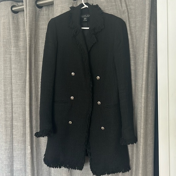 Rachel Zoe XS black tweed fringe coat